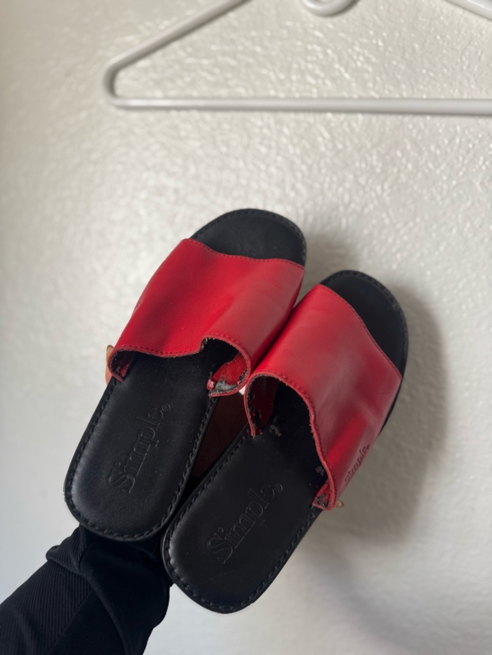 Simple Red Slide Sandals with Black Footbed